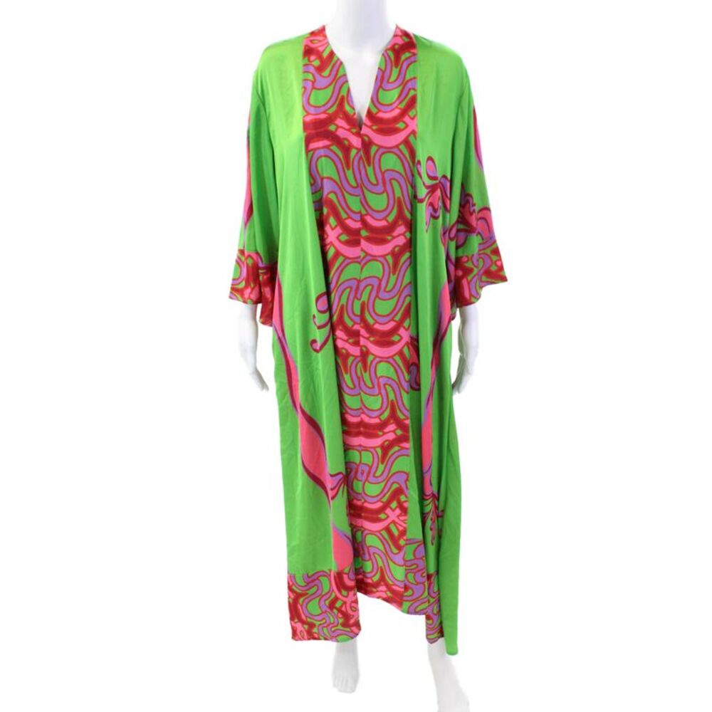 Nema Womens Abstract Print Maxi Dress Lime Green Multi Colored Size Medium